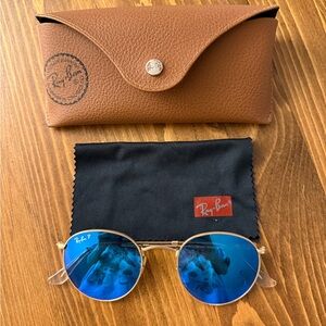 Ray Ban rb3447 Round Metal Blue Mirror Polarized Gold Rim